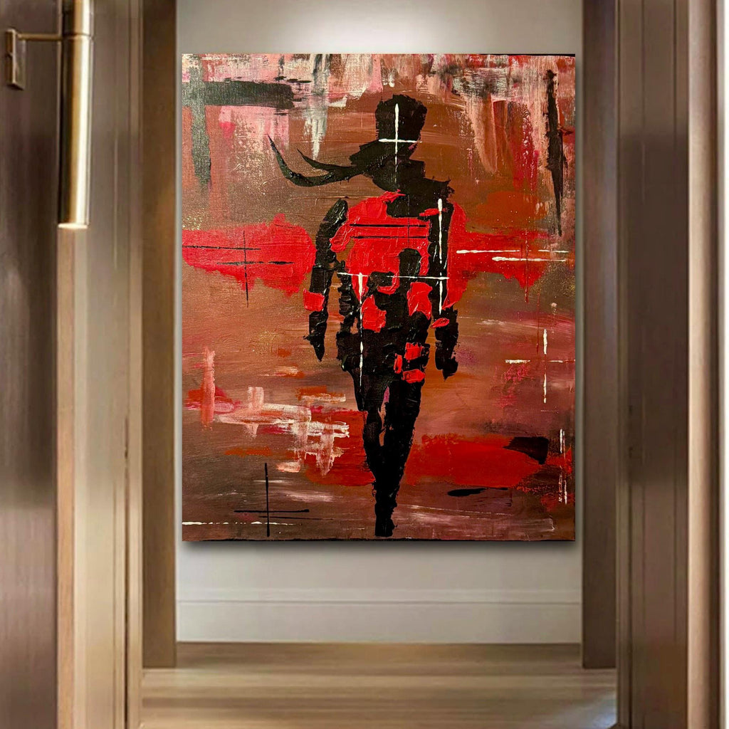 Abstract Expressionist Figurative Painting, Red Black Modern Art (20x24 inch Canvas)