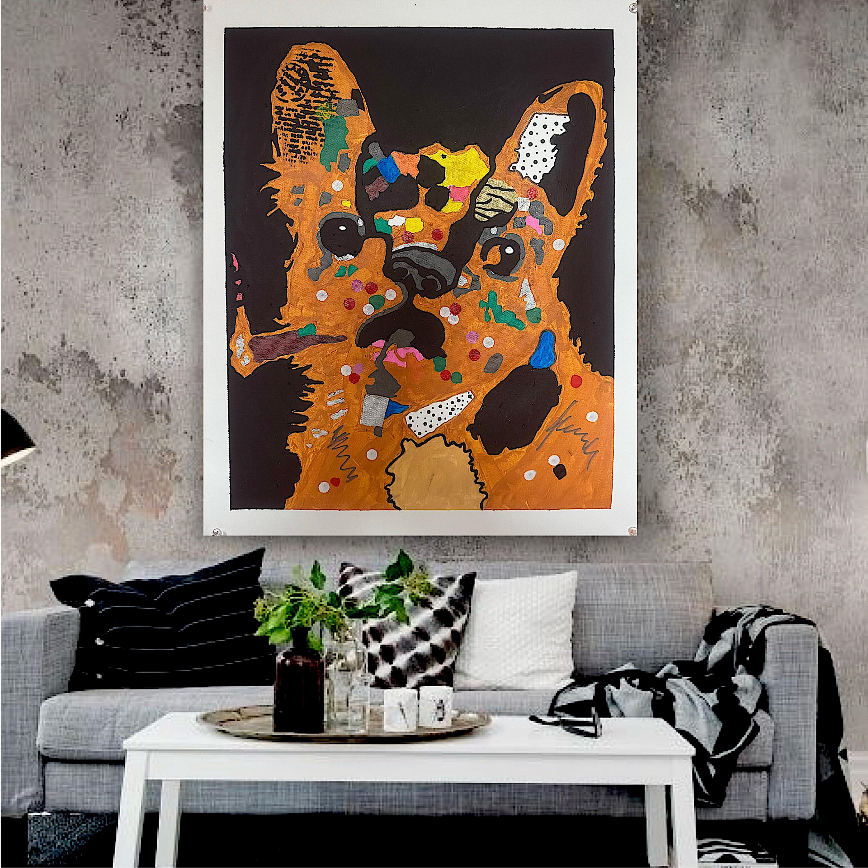 Bulldog Pop Art Canvas Painting: Colorful Modern Dog Wall Decor (20x24 inch)