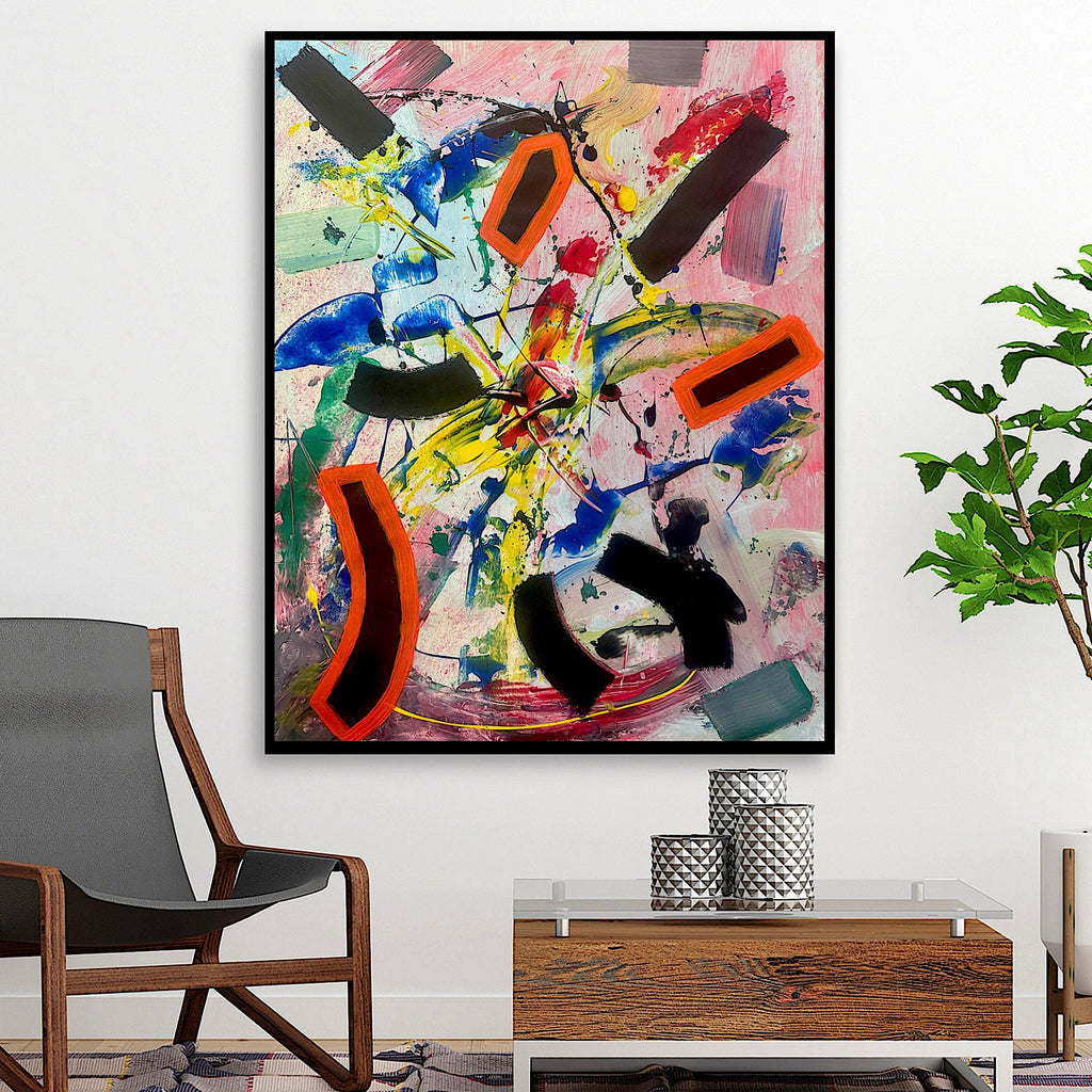 Handmade Abstract Acrylic Painting on Paper, Colorful Expressionist Wall Decor (22x28 inch)