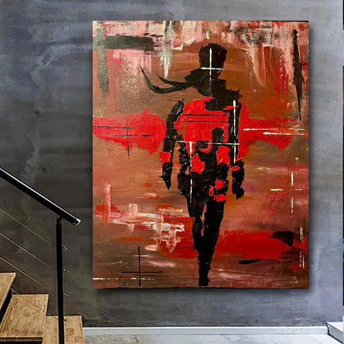 Abstract Expressionist Figurative Painting, Red Black Modern Art (20x24 inch Canvas)