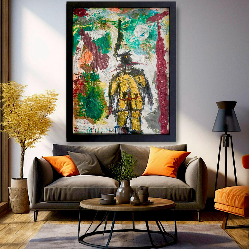 Handmade Abstract Acrylic Painting on Hardened Poster, Framed Wall Art, Textured Varnished Artwork (24x30 inch)