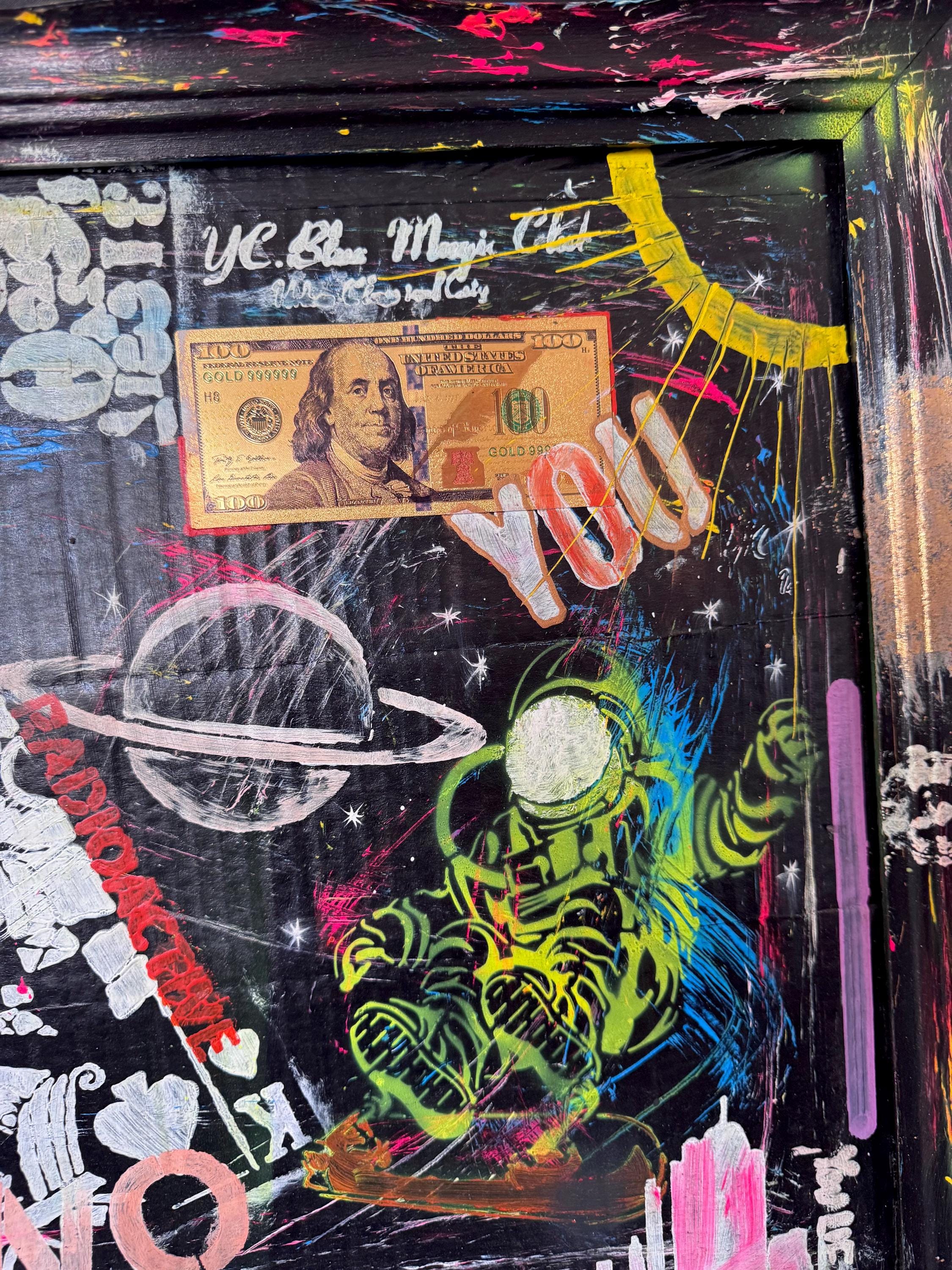 NYC Pop Art Painting: Cosmic Casino, Framed Original Artwork (27x21 inch)