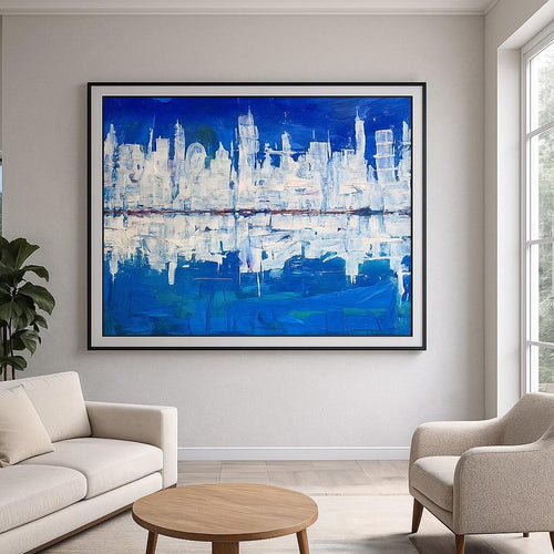 Abstract Cityscape Painting, Textured Palette Knife Acrylic, Skyline Wall Art (22x28 inch)