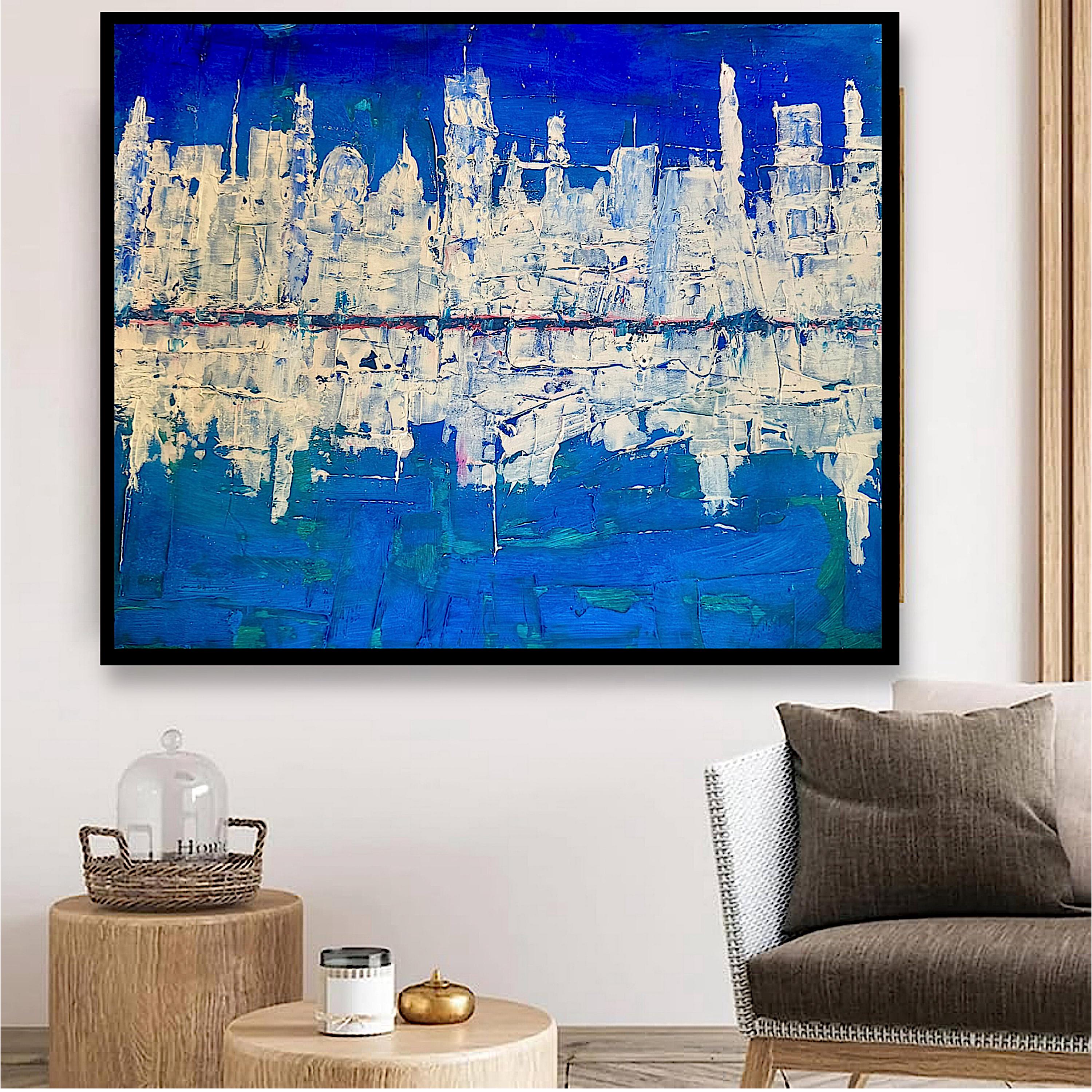 Abstract Cityscape Painting, Textured Palette Knife Acrylic, Skyline Wall Art (22x28 inch)