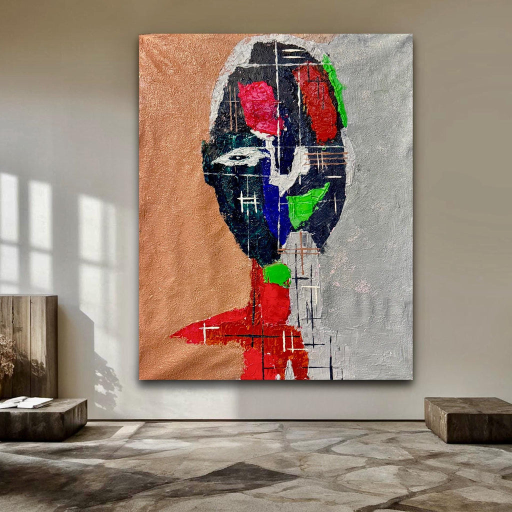 Abstract Expressionist Figurative Painting on Canvas, Textured Modern Art, Contemporary Emotional Portrait (19x23 inch)