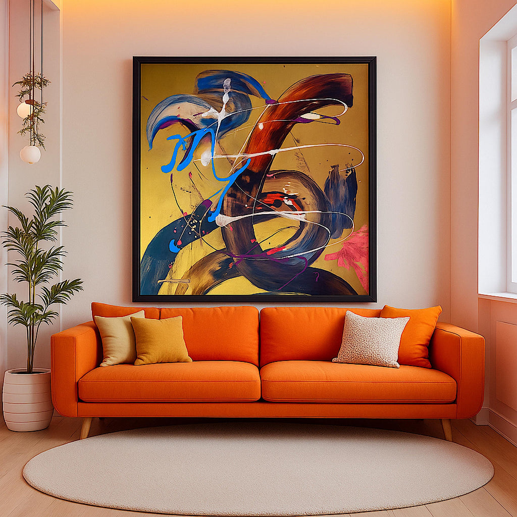 Handmade Abstract Acrylic Painting, Gold Accent, Modern Wall Art (22x28 inch)