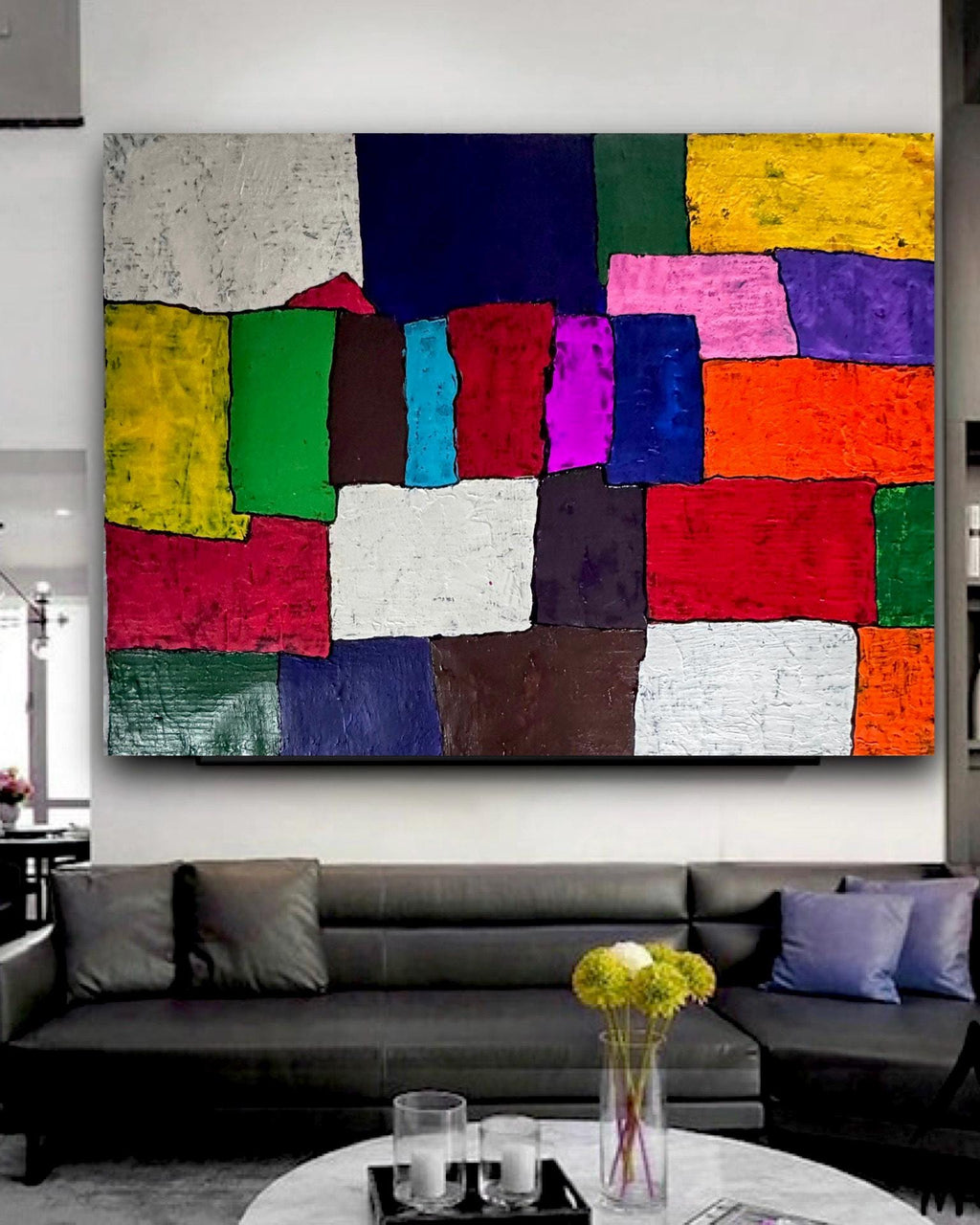 A Silent Dialogue of Colors in Contemporary Abstract Art (37x28 inch)