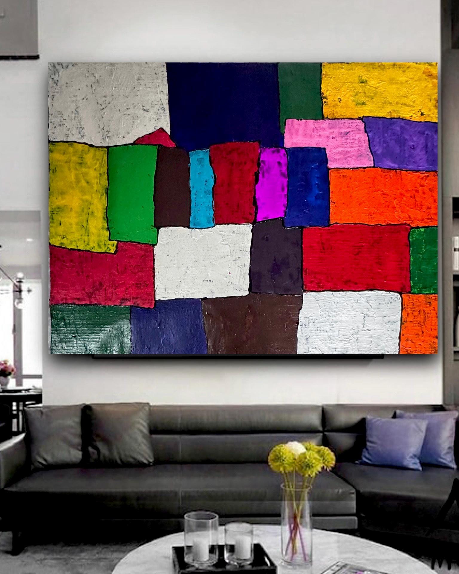 A Silent Dialogue of Colors in Contemporary Abstract Art (37x28 inch)