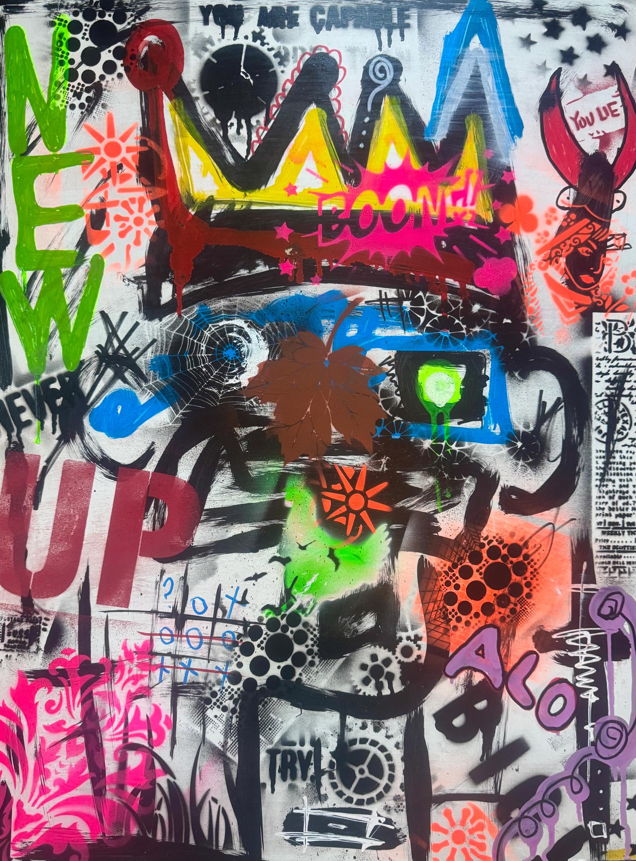 Original Pop Art Painting on Wood: Bold Graffiti Abstract (24x32 inch)