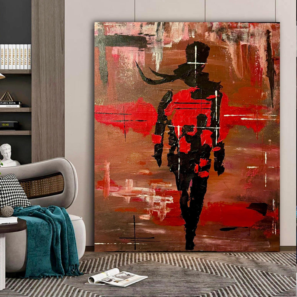 Abstract Expressionist Figurative Painting, Red Black Modern Art (20x24 inch Canvas)