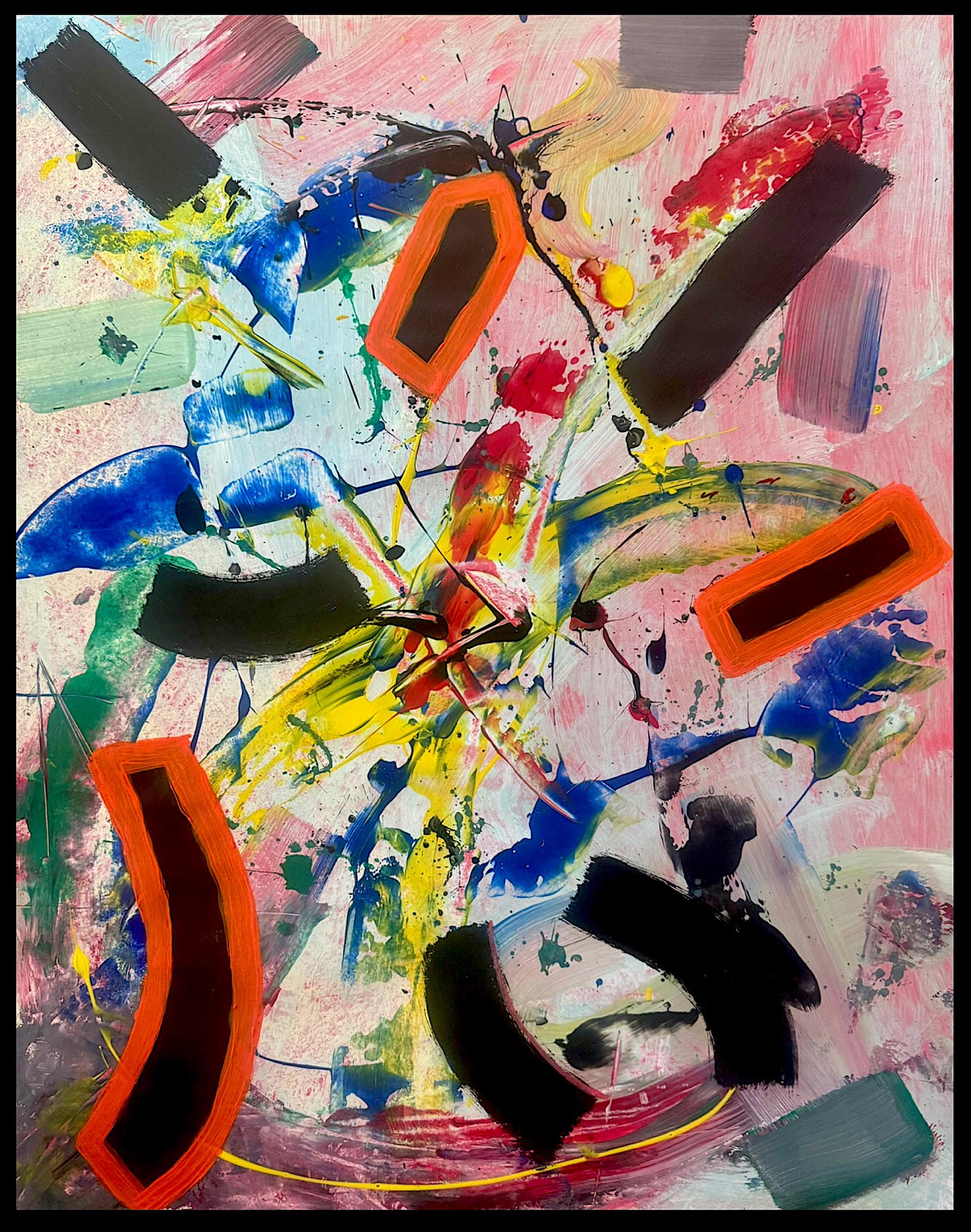 Handmade Abstract Acrylic Painting on Paper, Colorful Expressionist Wall Decor (22x28 inch)