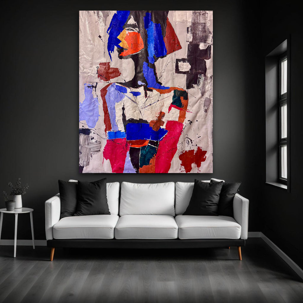 Original Abstract Portrait Painting, Bold Colors, Modern Wall Art (36x43 inch Canvas)