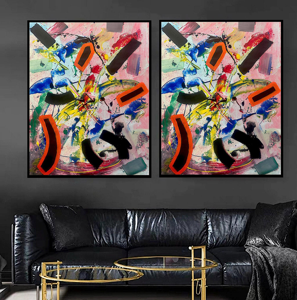 Handmade Abstract Acrylic Painting on Paper, Colorful Expressionist Wall Decor (22x28 inch)