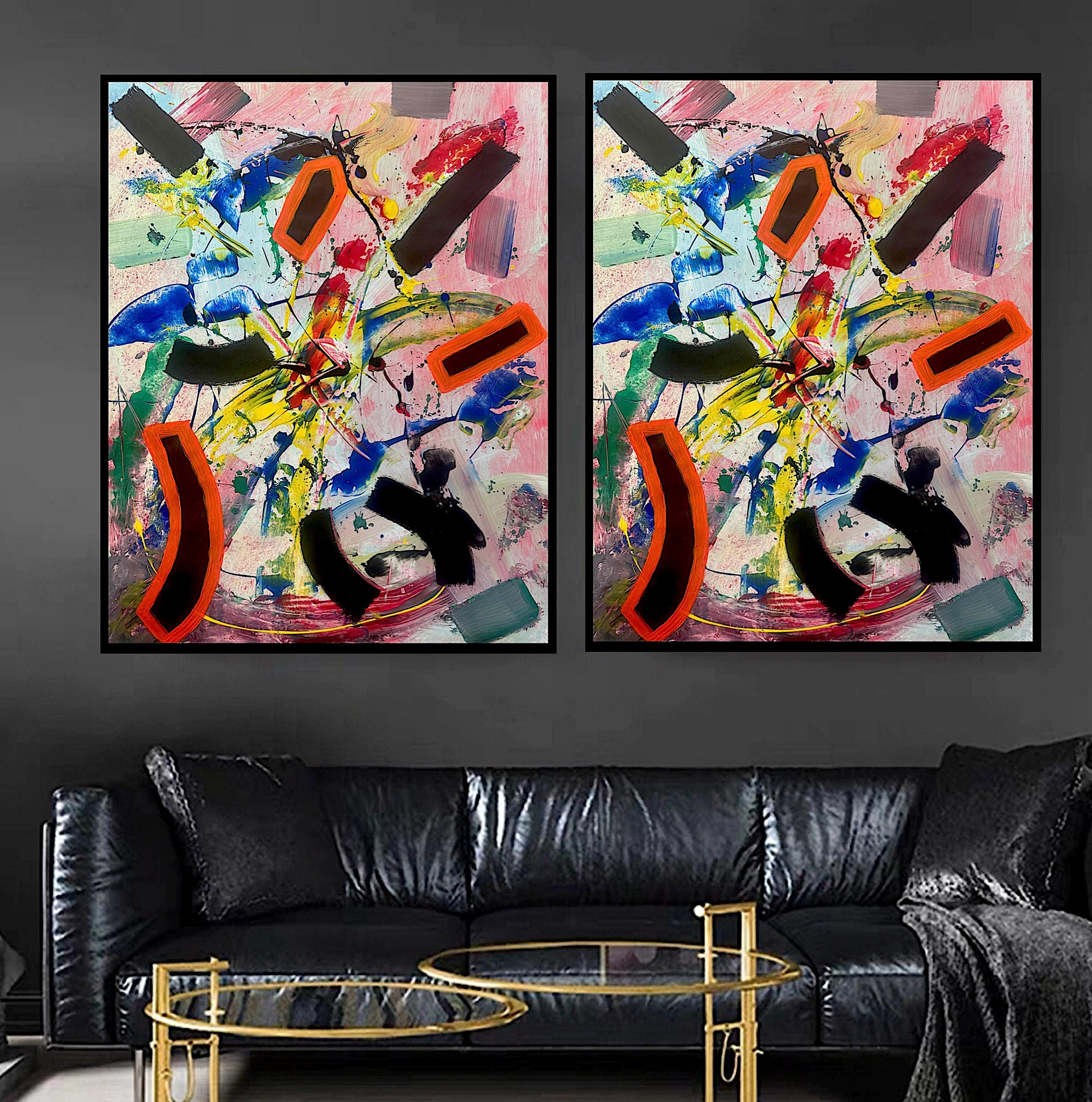 Handmade Abstract Acrylic Painting on Paper, Colorful Expressionist Wall Decor (22x28 inch)
