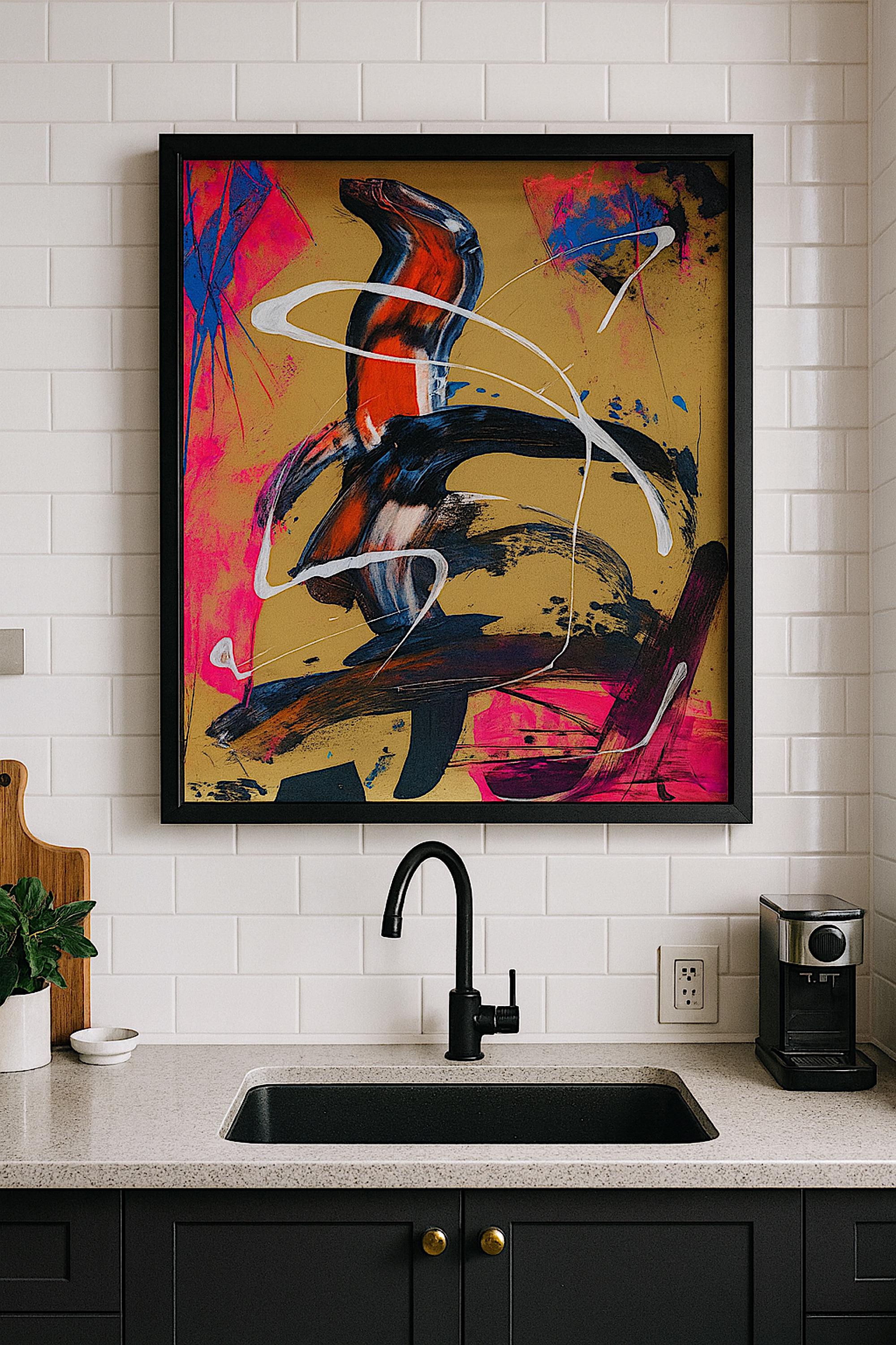 Original Neon Acrylic Abstract Art, Hand-Painted (22x28 inch)