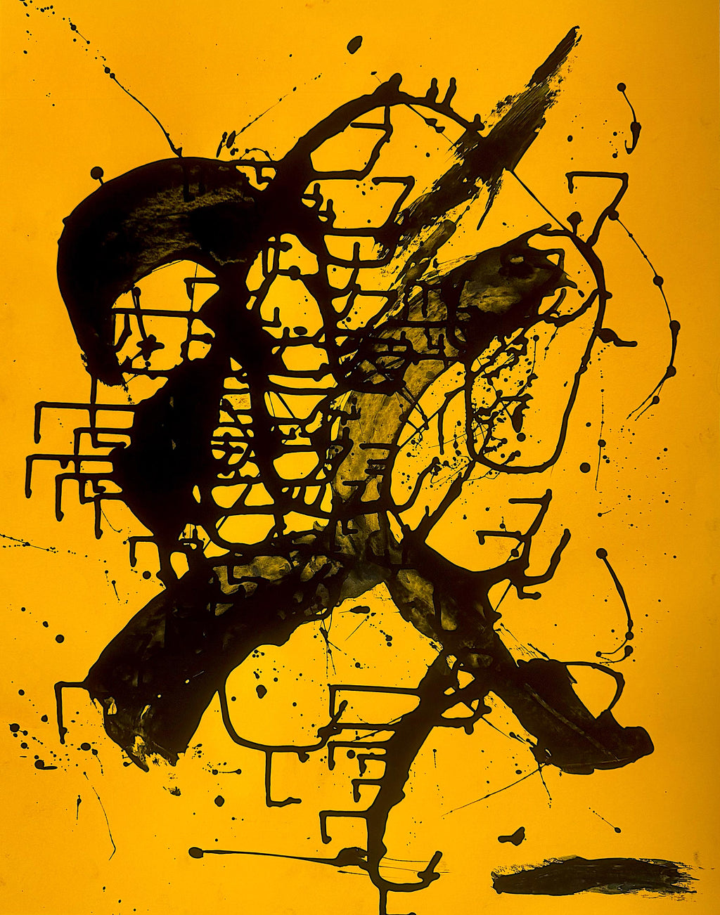 Handmade Expressionist Painting, Black & Yellow Abstract Art (22x28 inch)