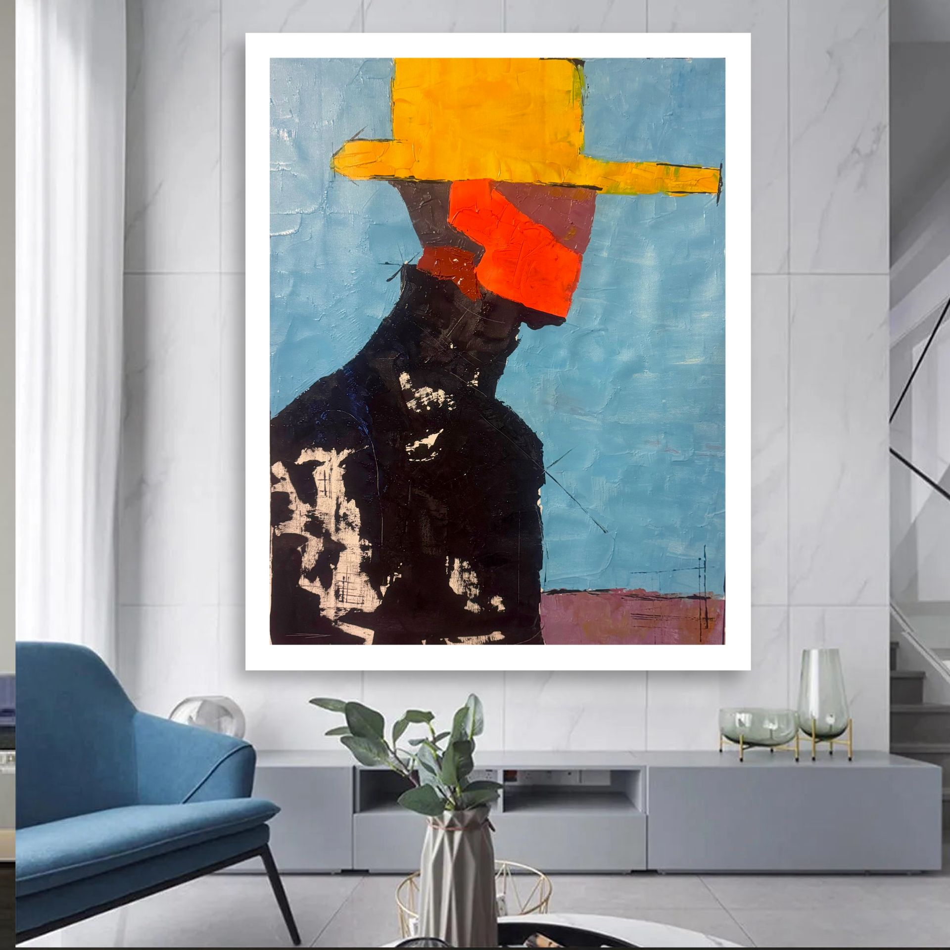 Silent Identity in Yellow: Textured Acrylic Palette Knife Painting on Canvas, Bold Abstract Expression with Emotional Depth
