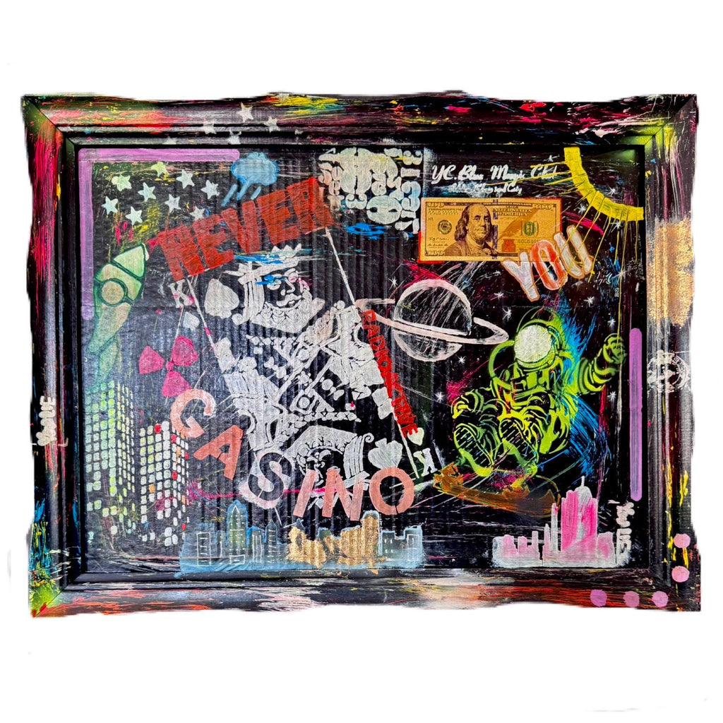 NYC Pop Art Painting: Cosmic Casino, Framed Original Artwork (27x21 inch)