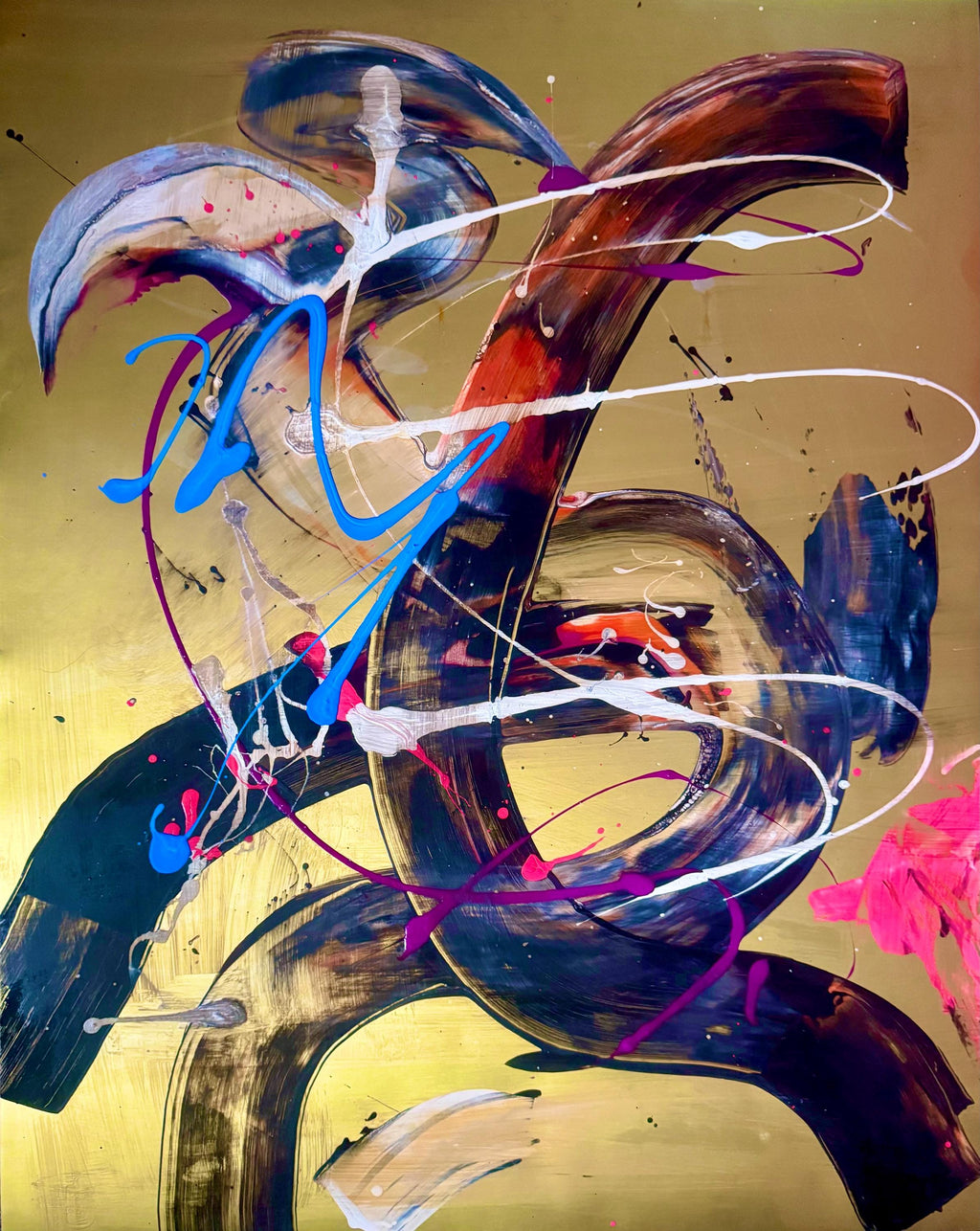 Handmade Abstract Acrylic Painting, Gold Accent, Modern Wall Art (22x28 inch)