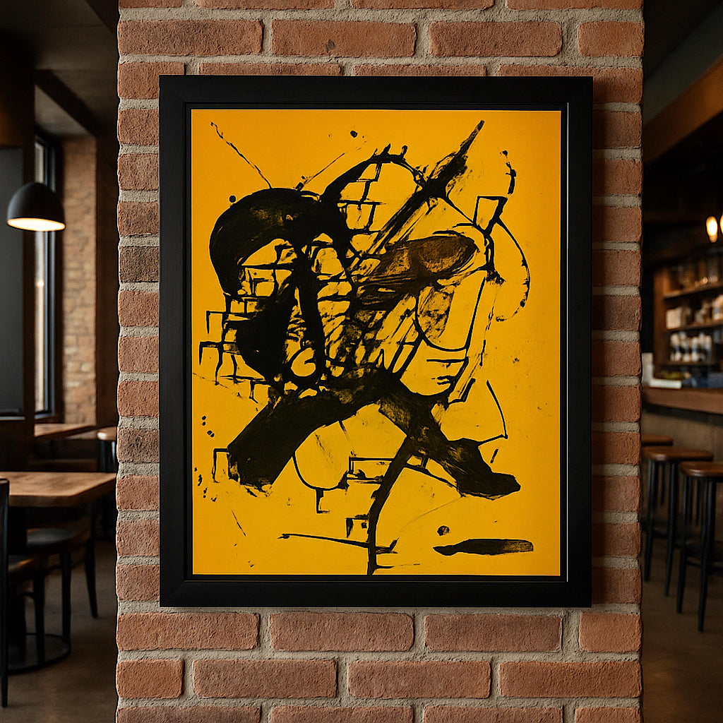 Handmade Expressionist Painting, Black & Yellow Abstract Art (22x28 inch)