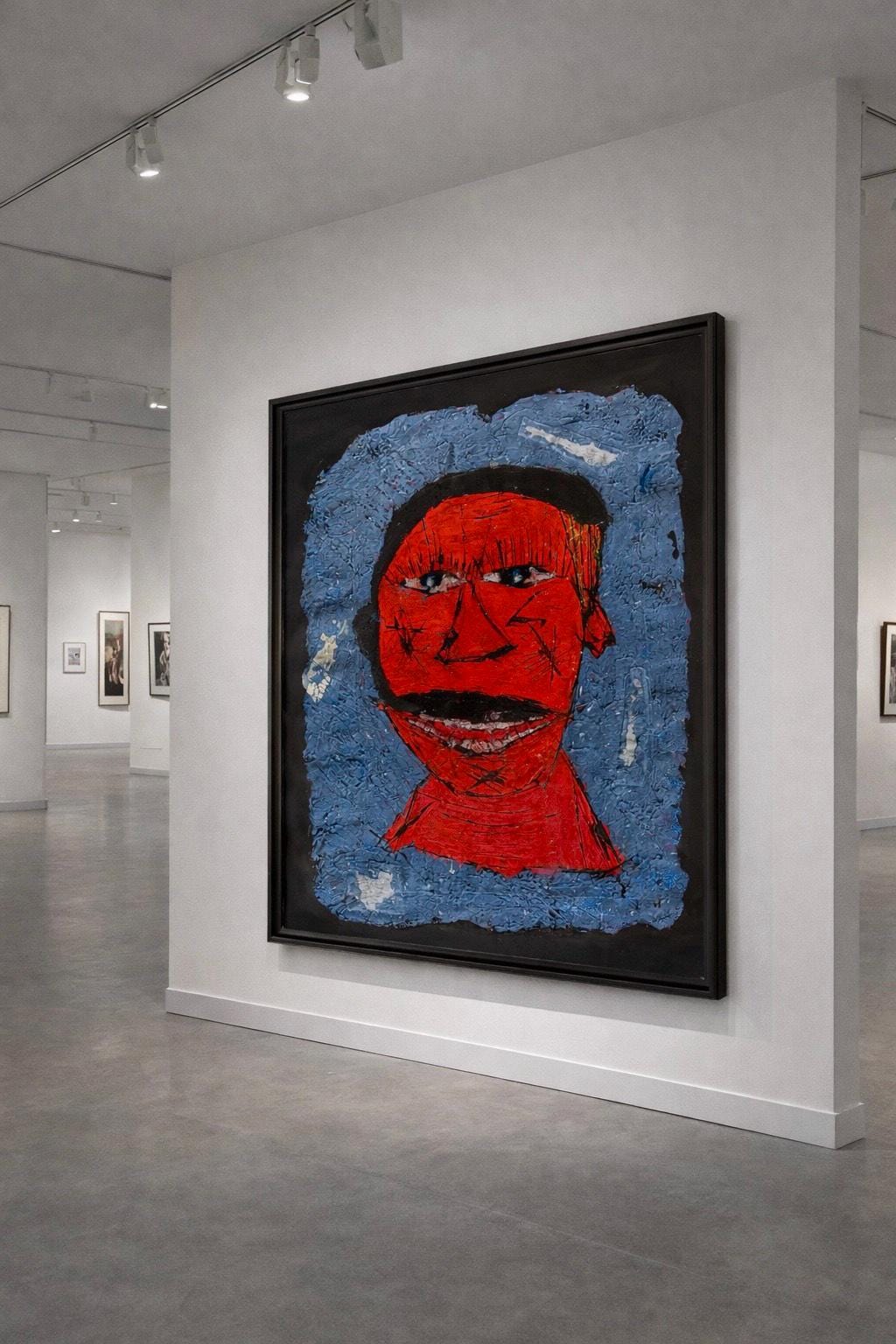 Handmade Abstract Portrait Painting, Red Face Expressionist Art (28x22 inch)