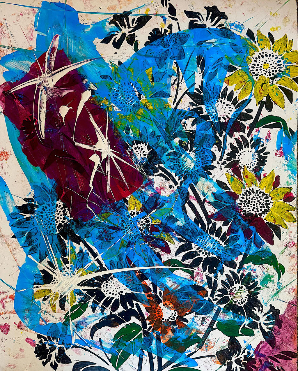 Original Acrylic Abstract on Paper Poster, One-of-a-Kind Hand-Painted Artwork, Not a Print  (22x28 inch)