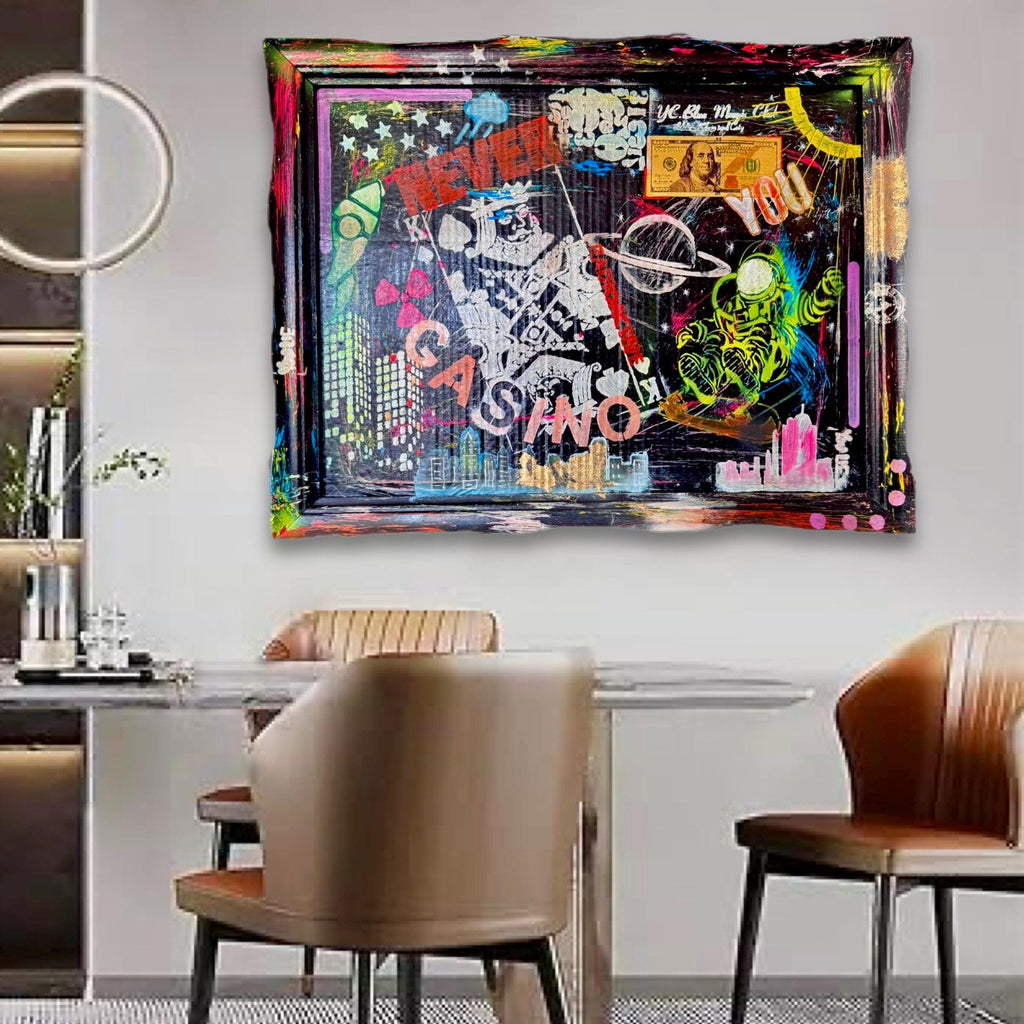 NYC Pop Art Painting: Cosmic Casino, Framed Original Artwork (27x21 inch)