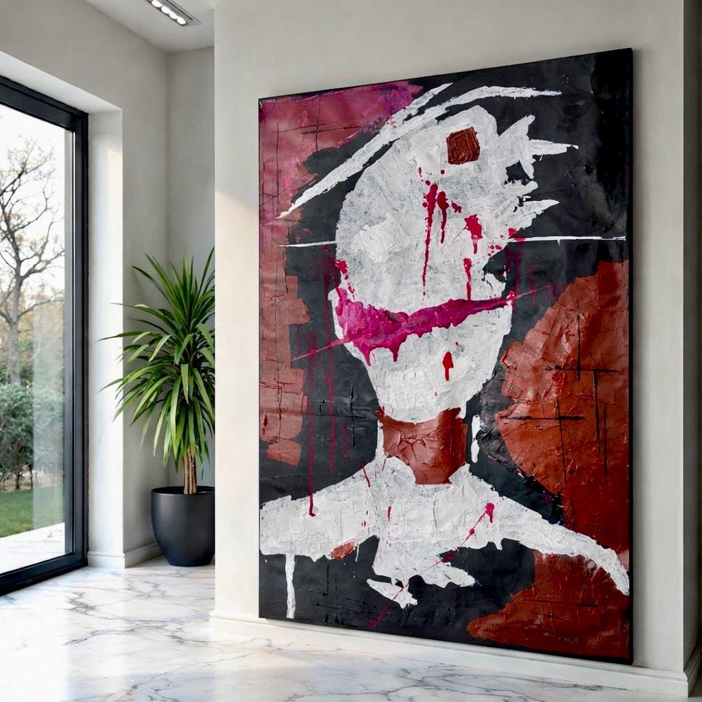 Abstract Expressionist Portrait Painting, Textured Acrylic Art (18.5x25.5 inch Canvas)