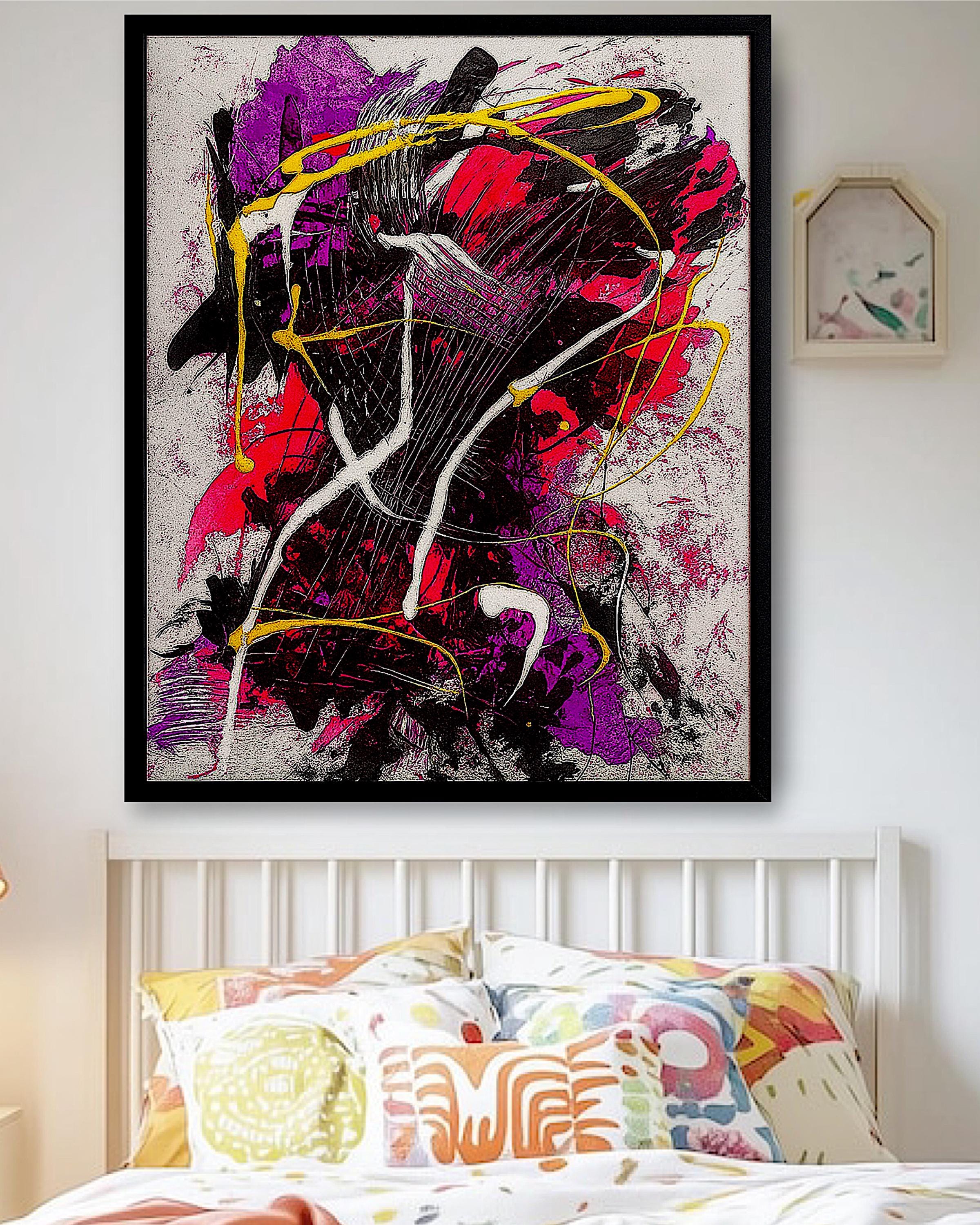 cAbstract Expressionist Painting on Japanese Kraft Paper - Modern Wall Decor (27x23 inch)