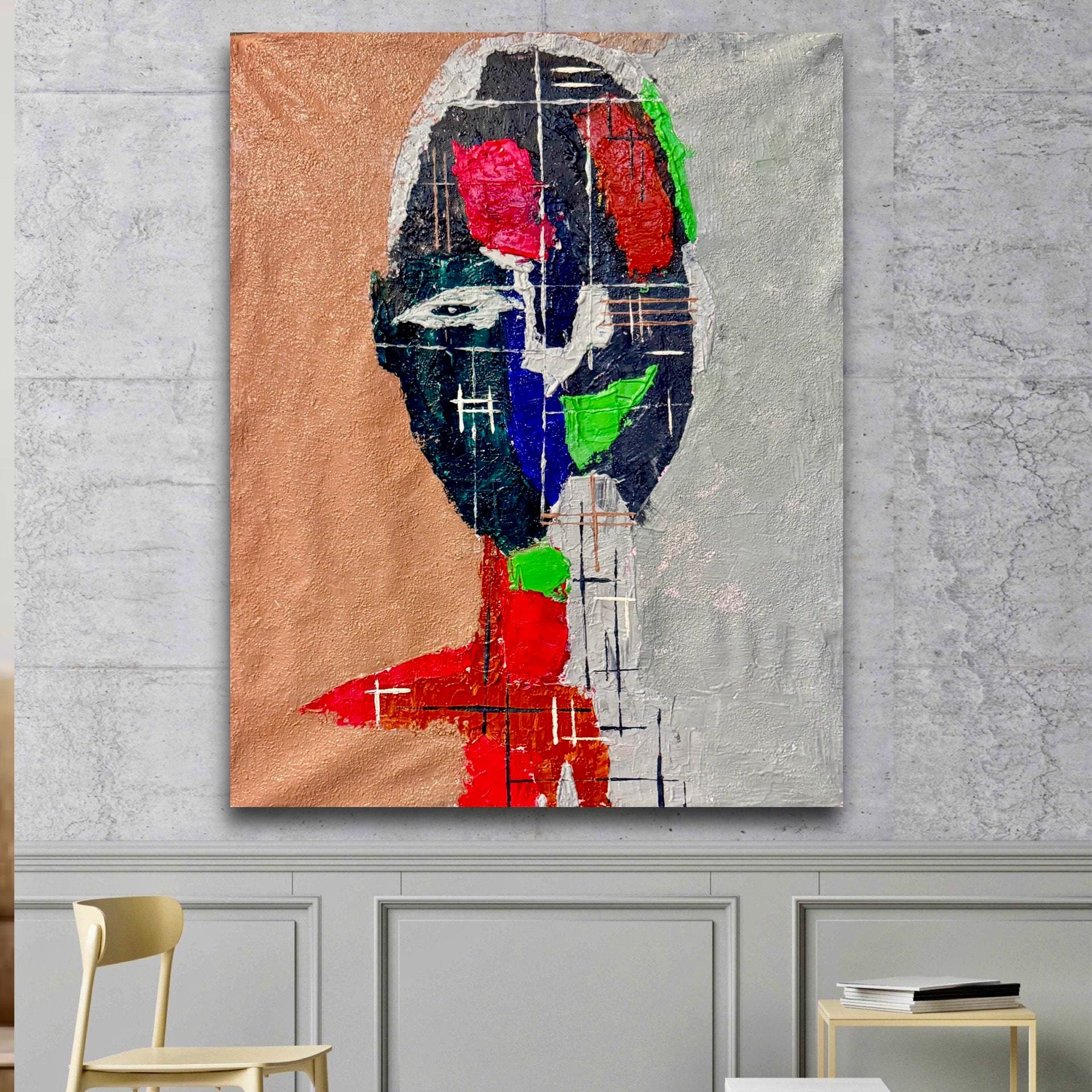 Abstract Expressionist Figurative Painting on Canvas, Textured Modern Art, Contemporary Emotional Portrait (19x23 inch)
