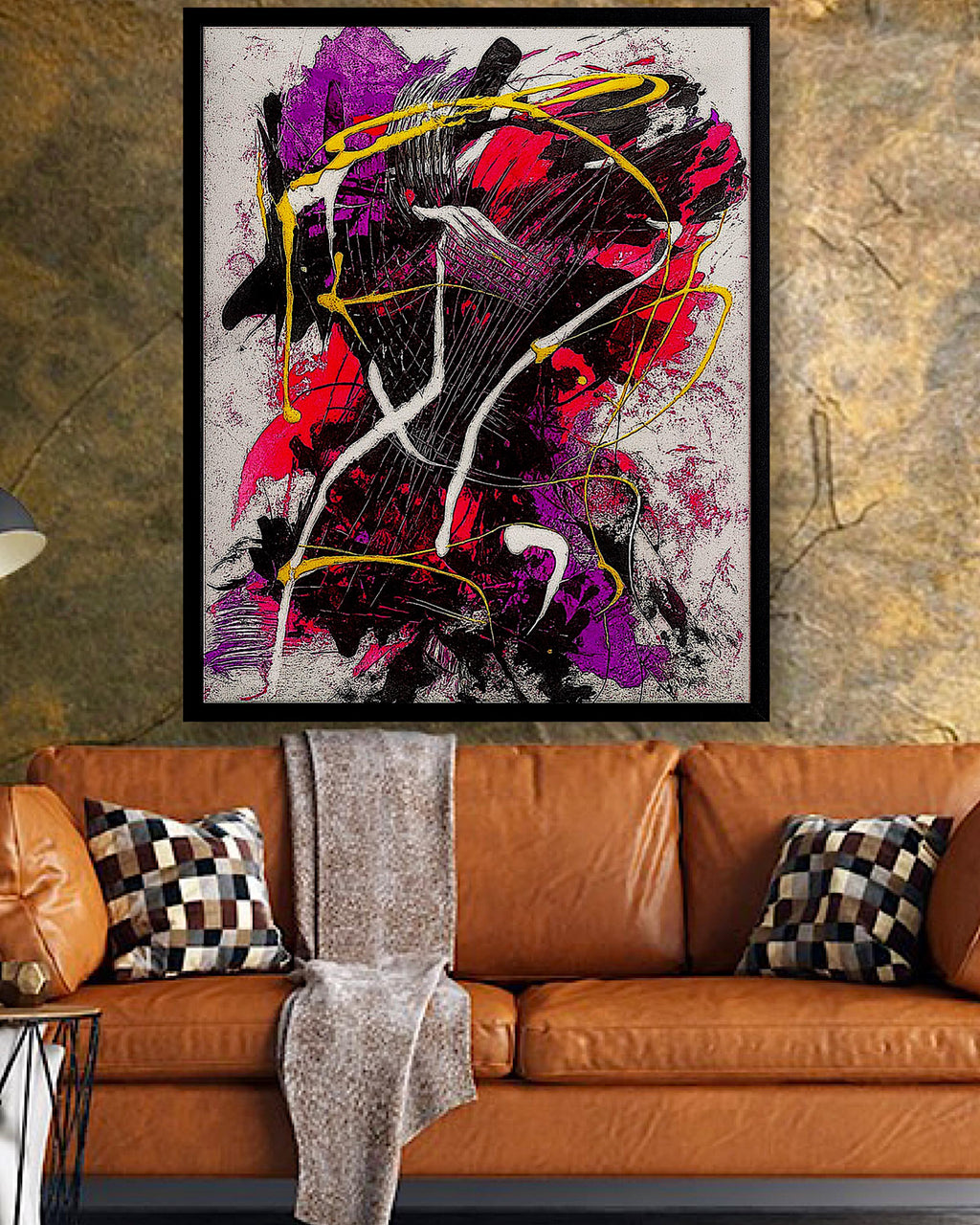 cAbstract Expressionist Painting on Japanese Kraft Paper - Modern Wall Decor (27x23 inch)