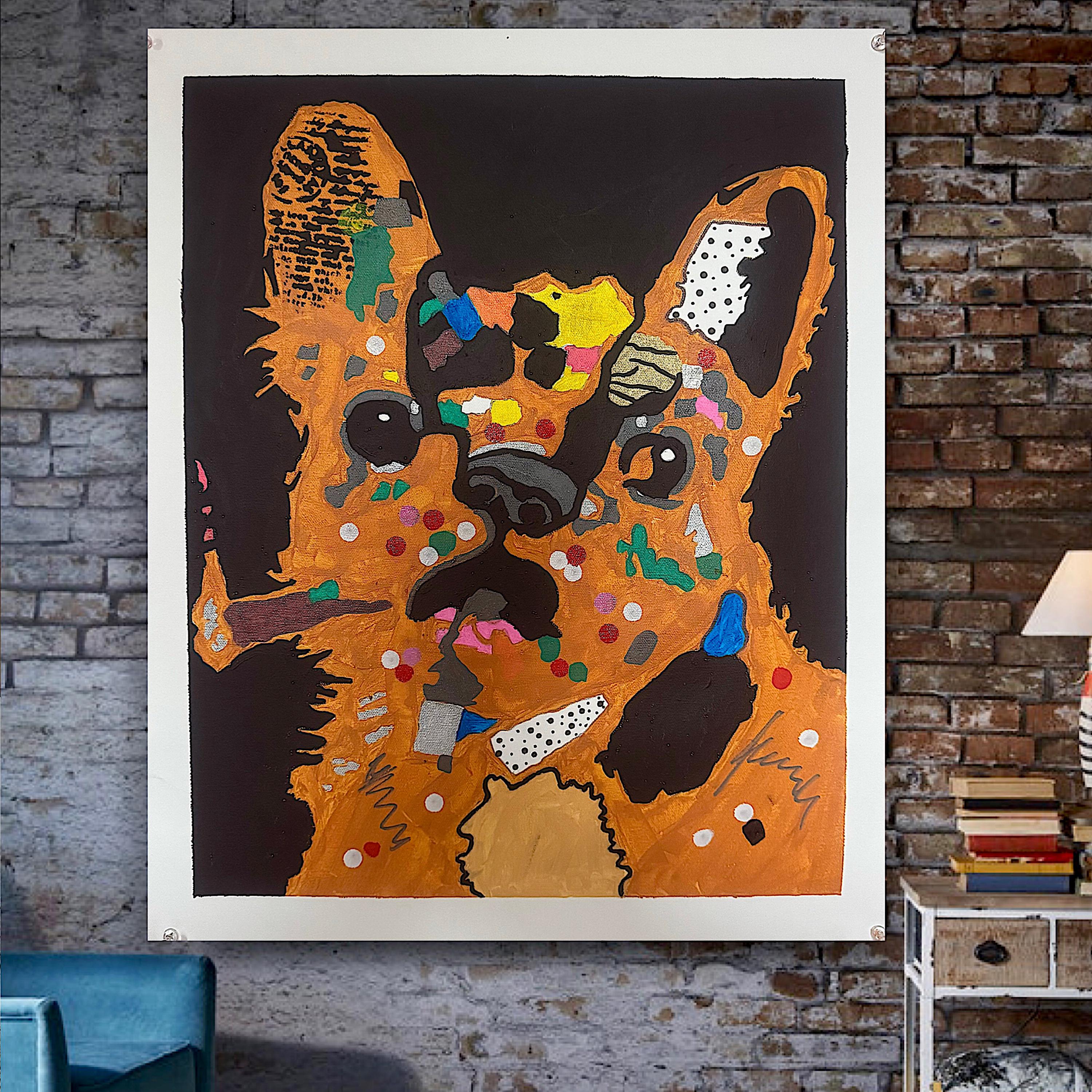 Bulldog Pop Art Canvas Painting: Colorful Modern Dog Wall Decor (20x24 inch)