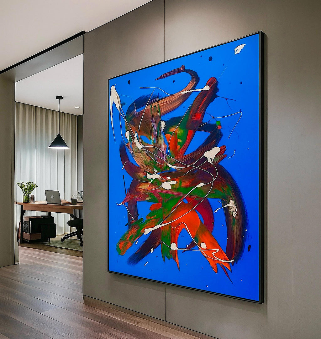 Original Blue Abstract Painting on Canvas, Modern Wall Art, Not a Print (22x28 inch)