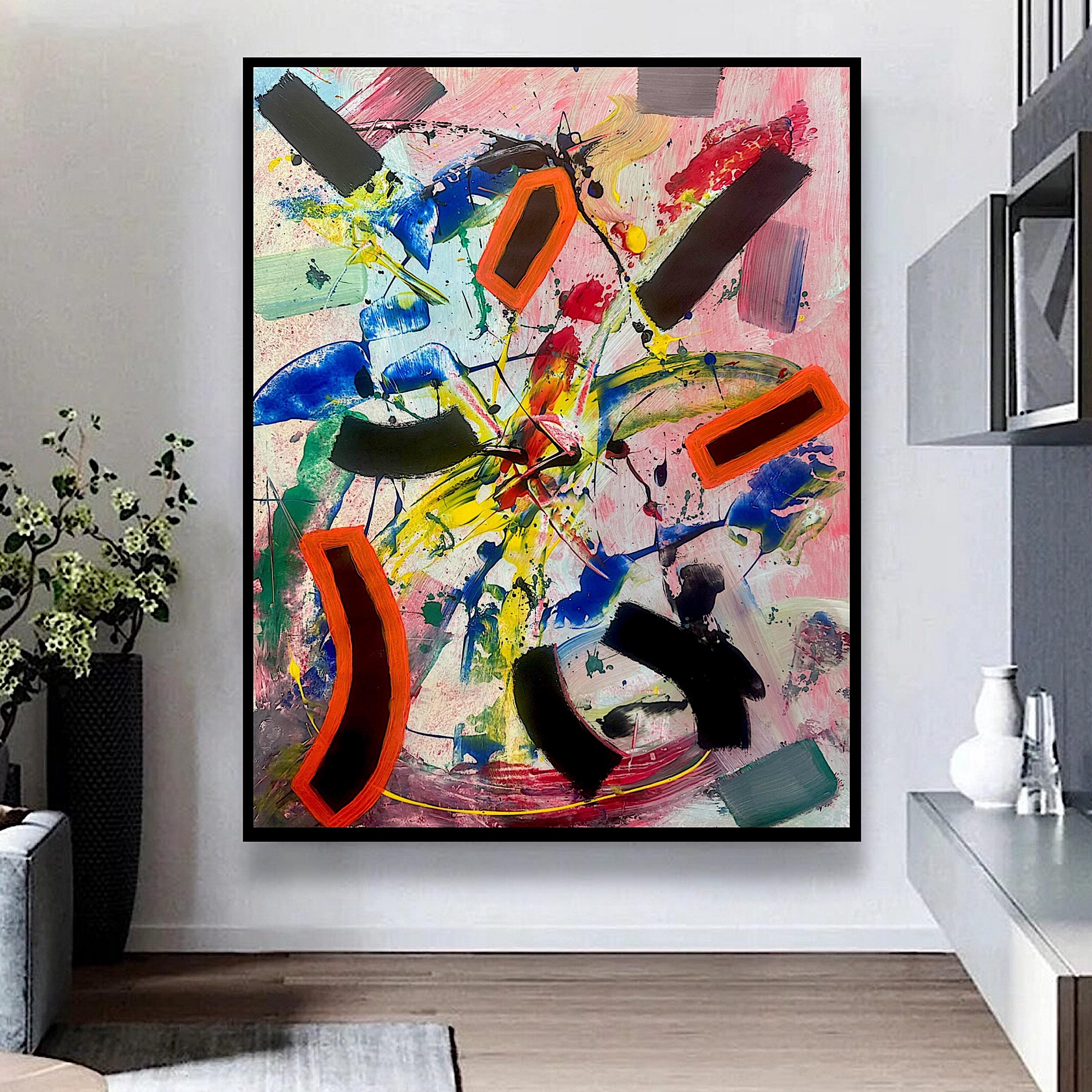 Handmade Abstract Acrylic Painting on Paper, Colorful Expressionist Wall Decor (22x28 inch)