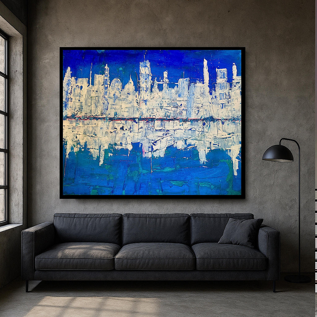 Abstract Cityscape Painting, Textured Palette Knife Acrylic, Skyline Wall Art (22x28 inch)