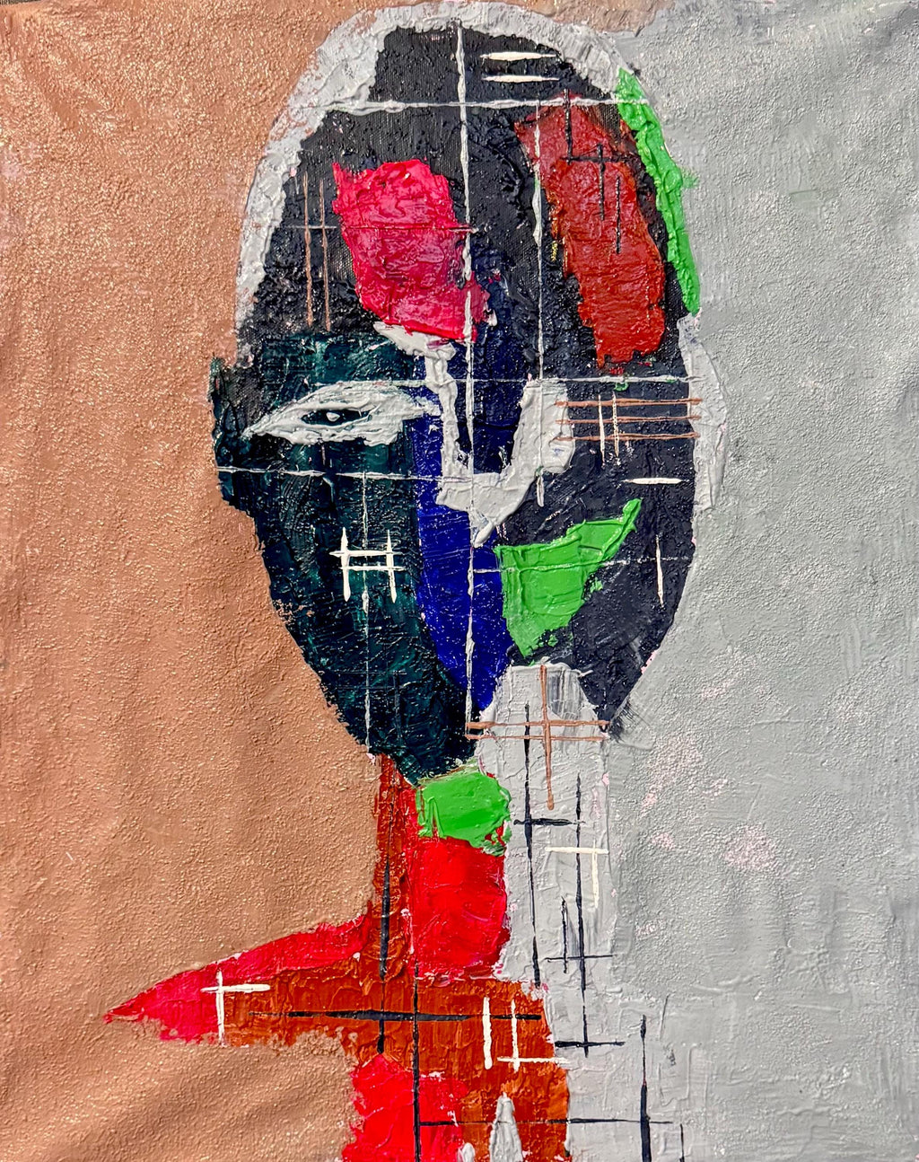 Abstract Expressionist Figurative Painting on Canvas, Textured Modern Art, Contemporary Emotional Portrait (19x23 inch)