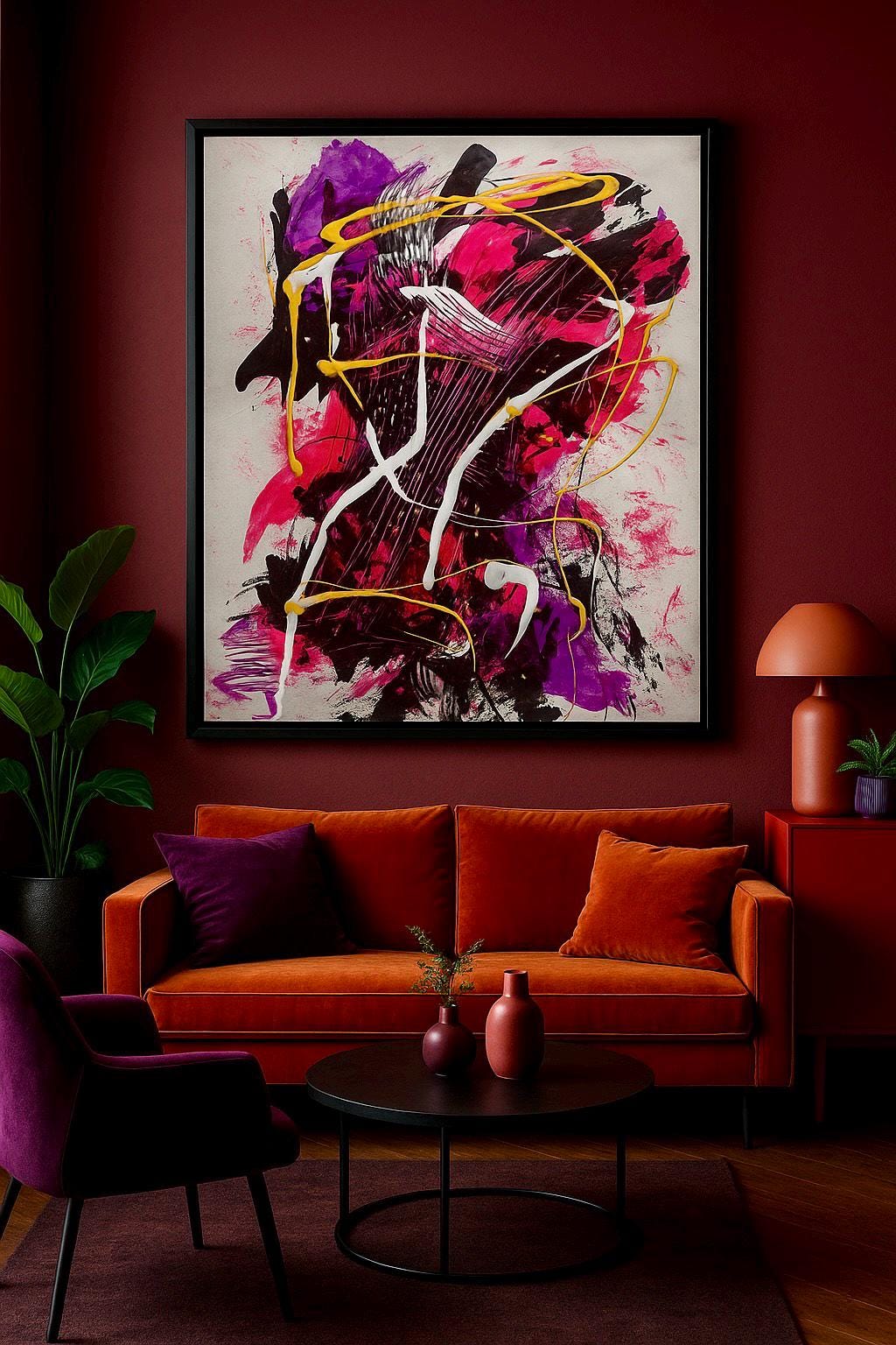 cAbstract Expressionist Painting on Japanese Kraft Paper - Modern Wall Decor (27x23 inch)