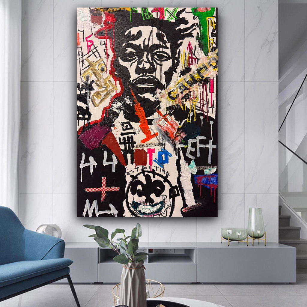 Original Pop Art Portrait Painting, Urban Street Art, Mixed Media (24x36 inch)