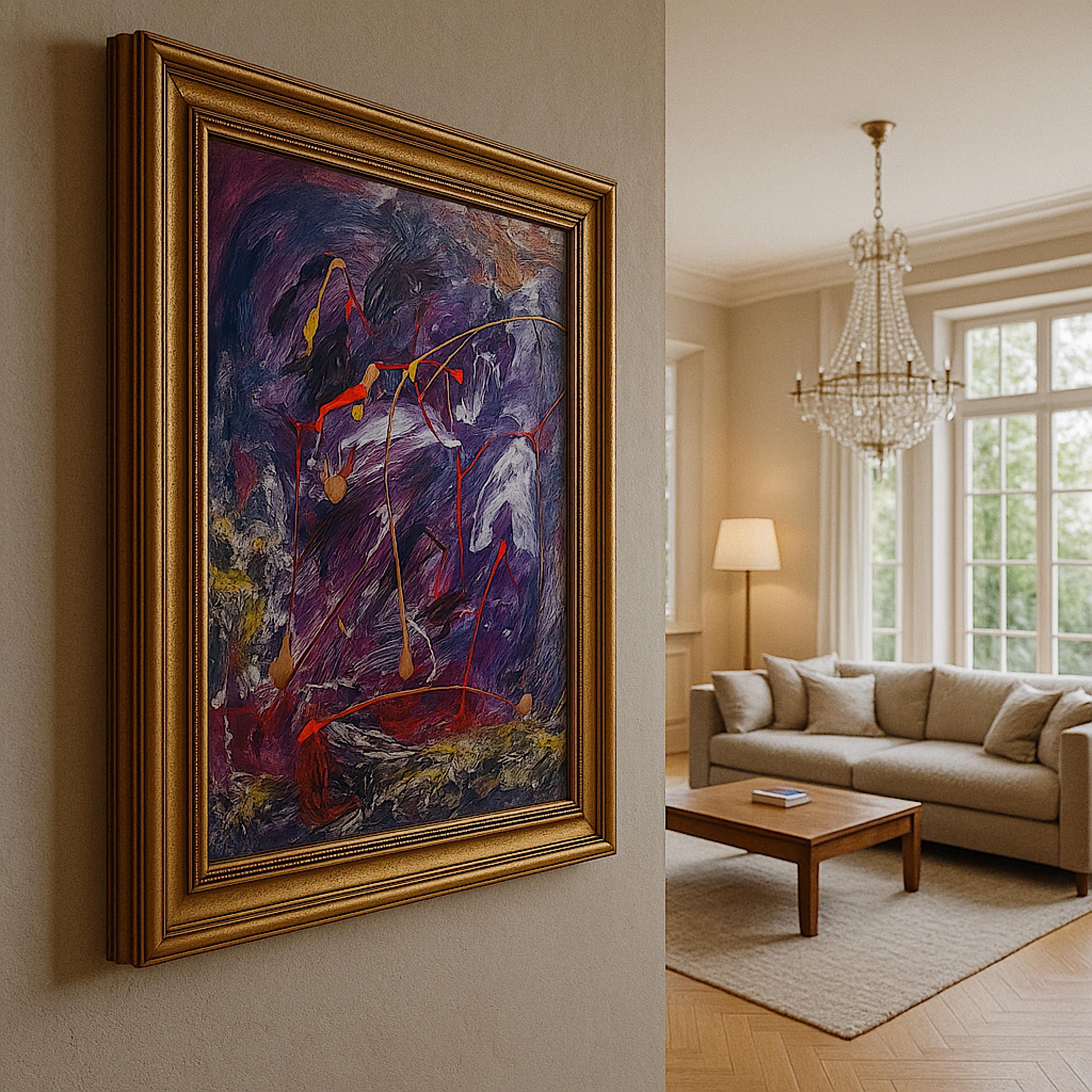 Abstract Expressionist Painting: Original Acrylic Art on Japanese Kraft Paper (27x23 inch)