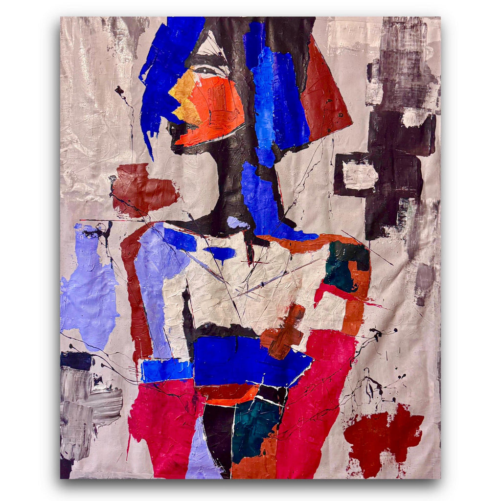 Original Abstract Portrait Painting, Bold Colors, Modern Wall Art (36x43 inch Canvas)