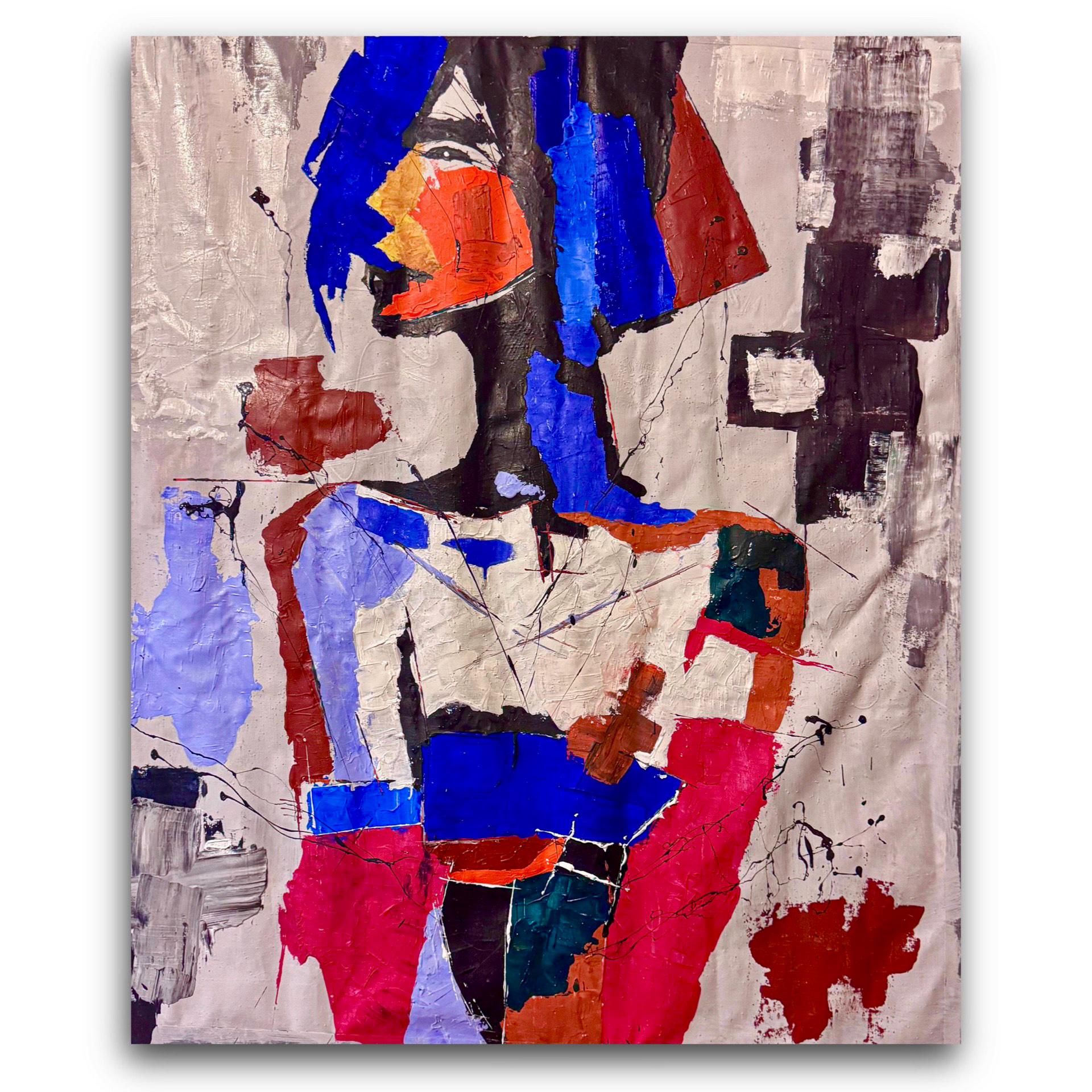Original Abstract Portrait Painting, Bold Colors, Modern Wall Art (36x43 inch Canvas)
