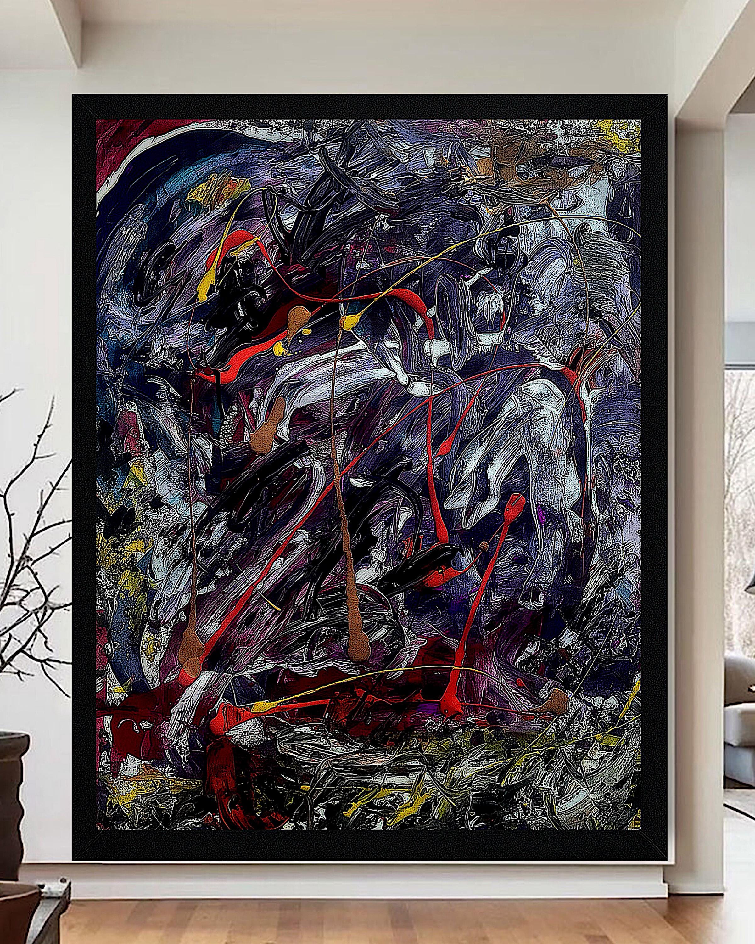 Abstract Expressionist Painting: Original Acrylic Art on Japanese Kraft Paper (27x23 inch)