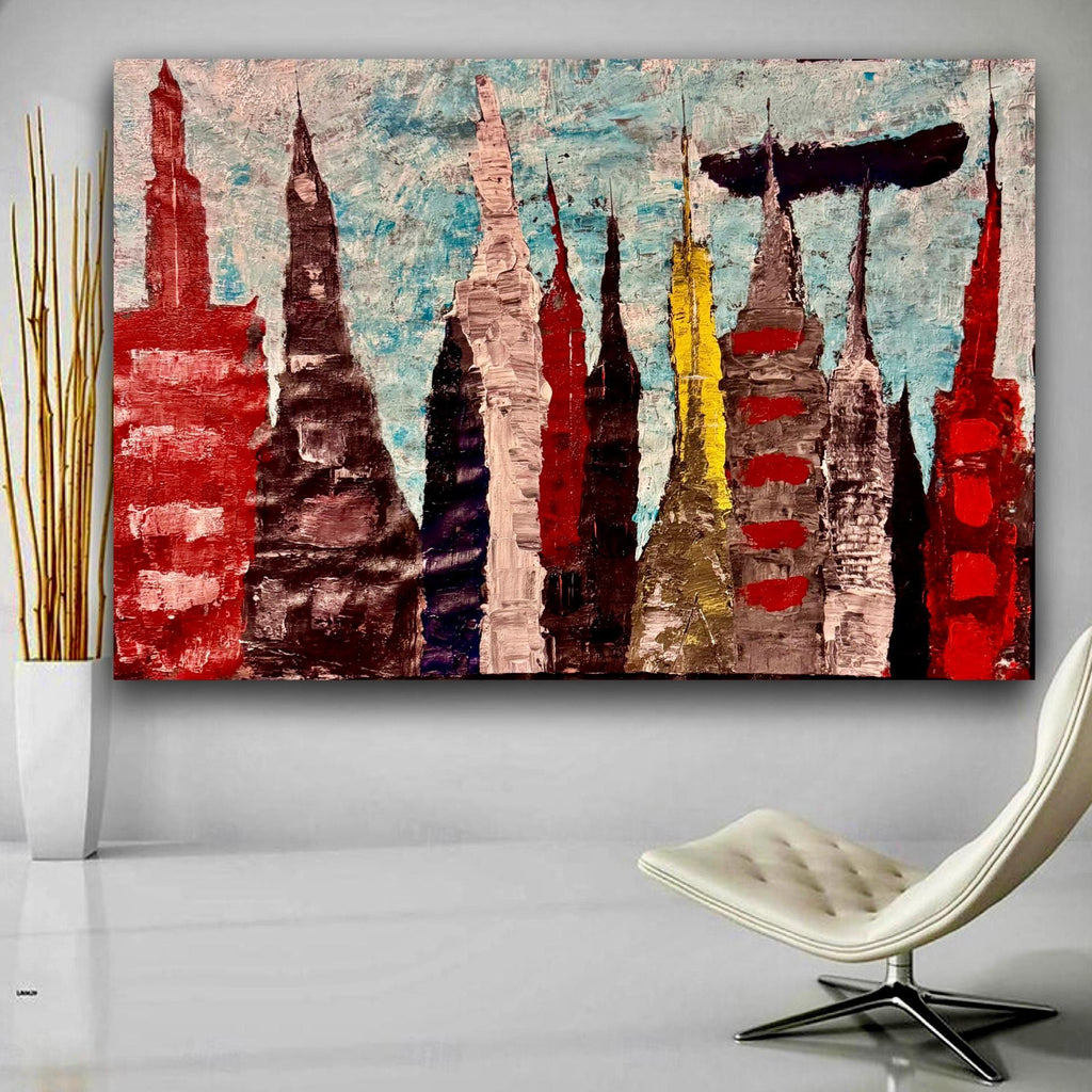 Textured Acrylic Manhattan Skyline Painting, Modern NYC Wall Art (36x24 inch)