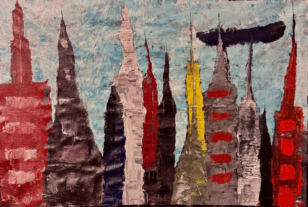 Textured Acrylic Manhattan Skyline Painting, Modern NYC Wall Art (36x24 inch)