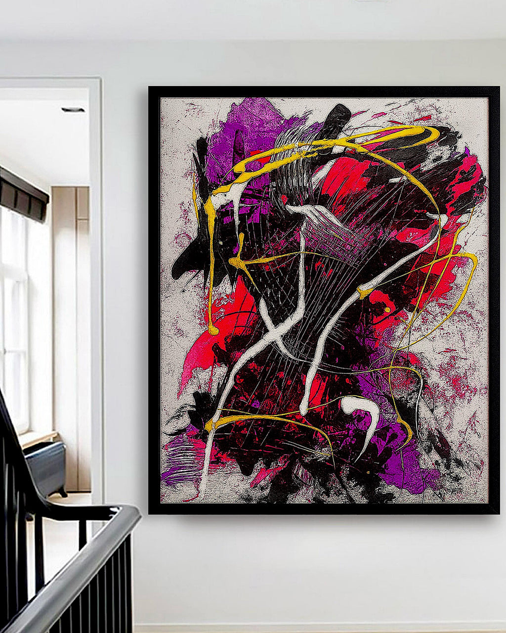 cAbstract Expressionist Painting on Japanese Kraft Paper - Modern Wall Decor (27x23 inch)