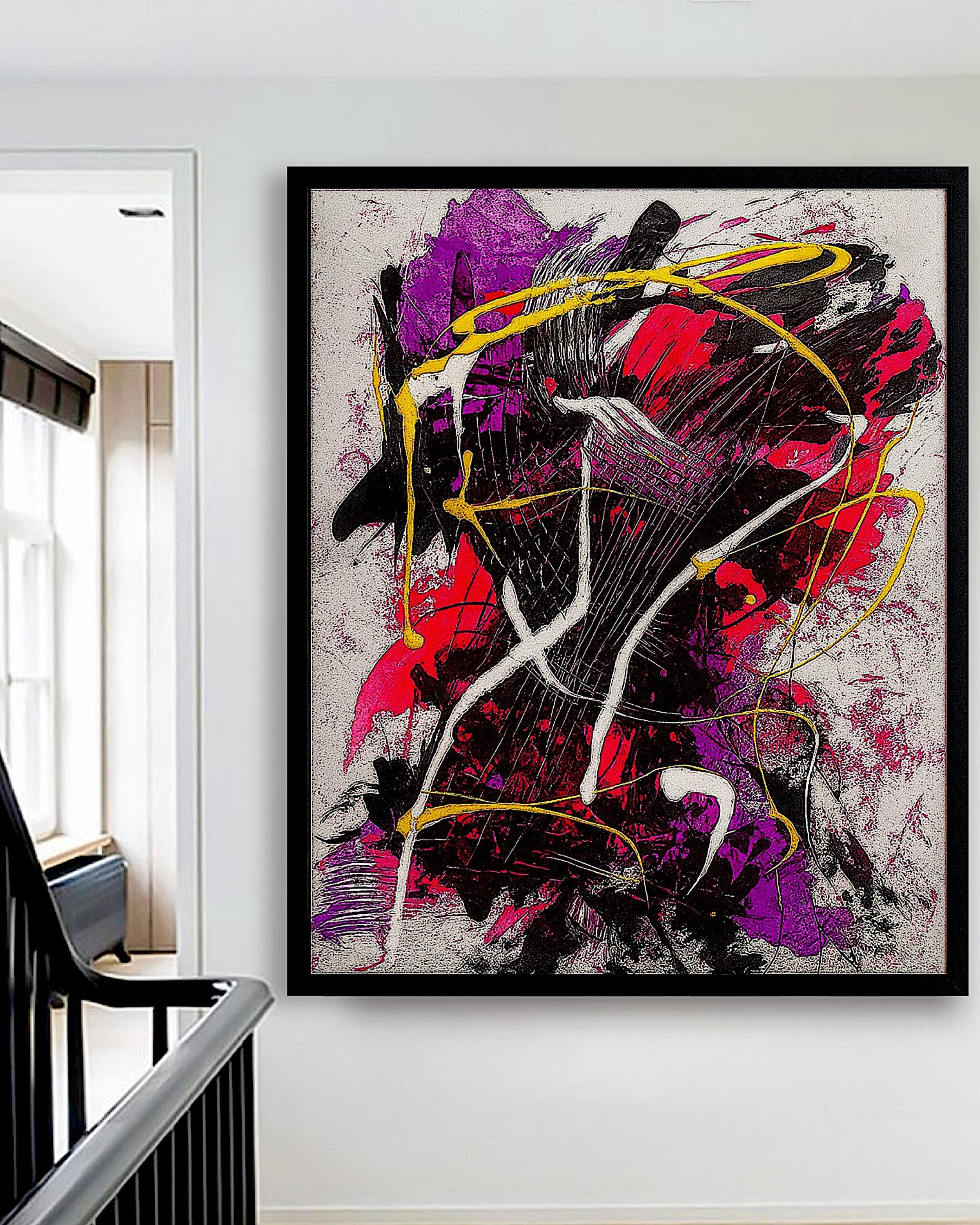 cAbstract Expressionist Painting on Japanese Kraft Paper - Modern Wall Decor (27x23 inch)