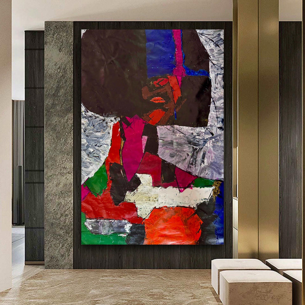 Abstract Expressionist Portrait Painting, Textured Acrylic Art (24x35 inch Canvas)