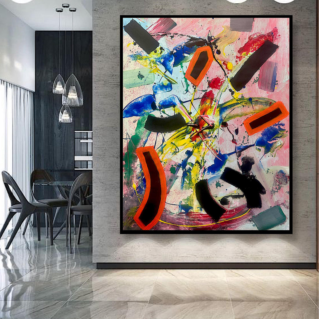 Handmade Abstract Acrylic Painting on Paper, Colorful Expressionist Wall Decor (22x28 inch)
