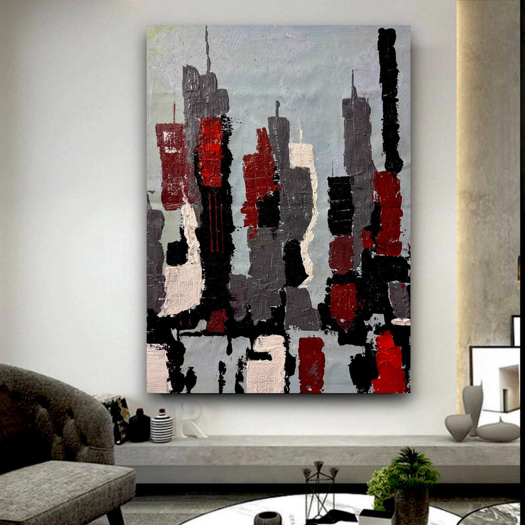 Abstract Manhattan Silhouette with Textured Acrylic Layers on Canvas (18.5x26 inch)