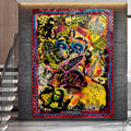 Original Pop Art Painting on Japanese Kraft Paper: Urban Graffiti Mixed Media (41.5x30 inch)